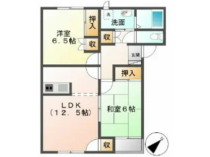 オーロヴィラ上村壱番館(2LDK/2階)の間取り写真