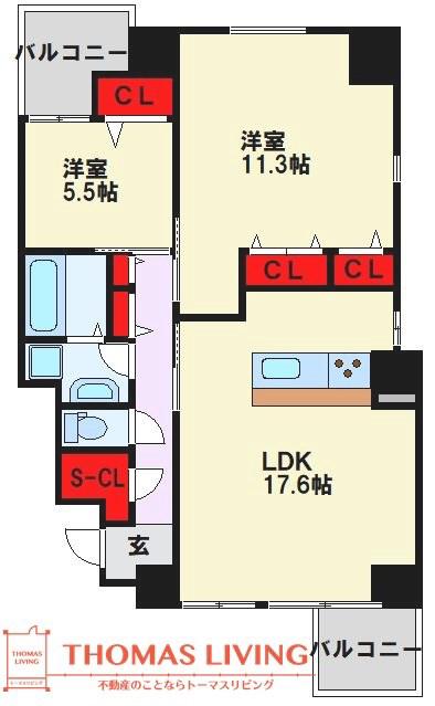 SOLEIL 六本松(2LDK/3階)の間取り写真