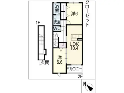ウィステリア壱番館(2LDK/2階)の間取り写真