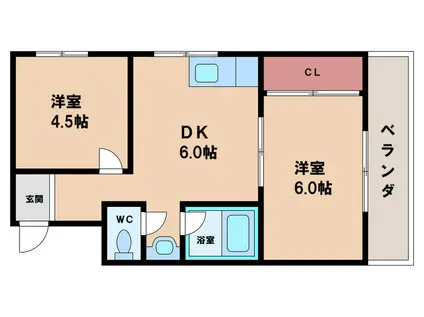 シャトーエメラルド(2DK/2階)の間取り写真