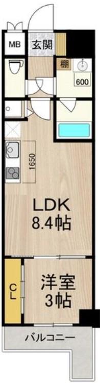フロンティアタワー九条III(1LDK/3階)の間取り写真