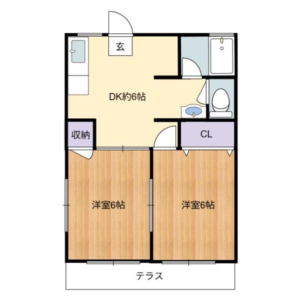 コーポ梶野B(2DK/1階)の間取り写真