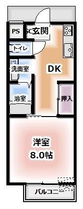 ルミウス泉川(1DK/2階)の間取り写真