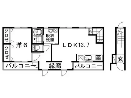 NSヒルさいわいC・D(1LDK/2階)の間取り写真