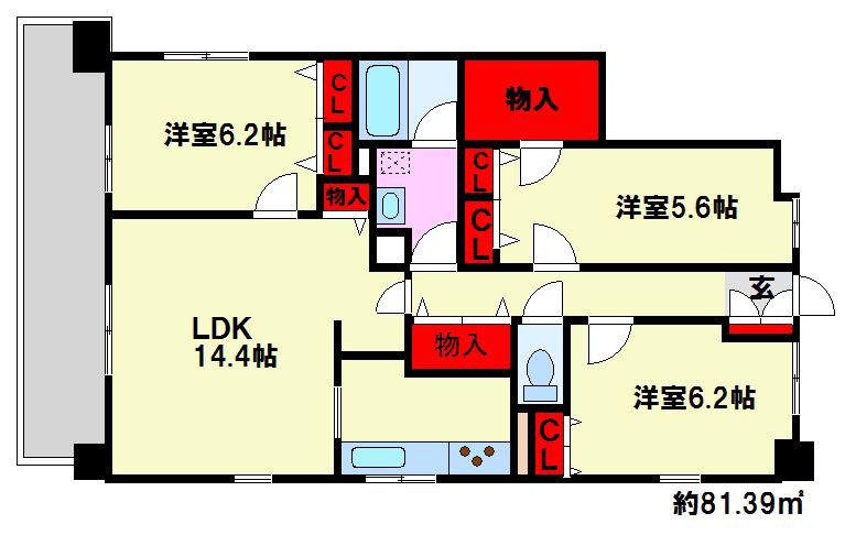 スパシオ・コモド平尾(3LDK/4階)の間取り写真
