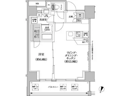 パークハビオ渋谷本町レジデンス(1LDK/9階)の間取り写真
