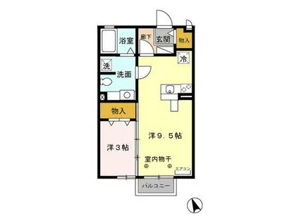 エスポワール川田B(1LDK/2階)の間取り写真