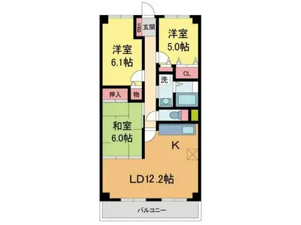カデット真趣園(3LDK/5階)の間取り写真