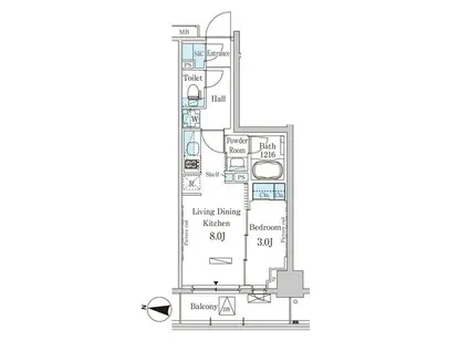 パークアクシス木場キャナル ウエスト(1LDK/3階)の間取り写真