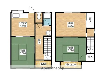 KSハウスI(3DK/2階)の間取り写真