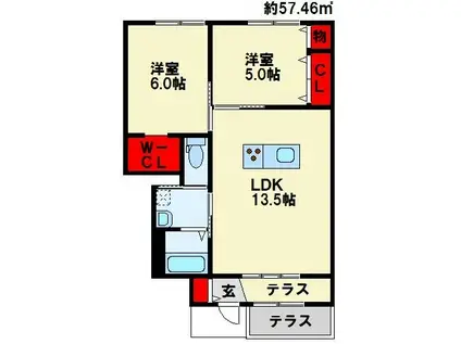 メゾン・リバーツ(2LDK/1階)の間取り写真