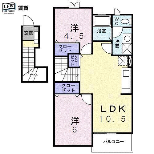コモド・タウン・M-B(2LDK/2階)の間取り写真