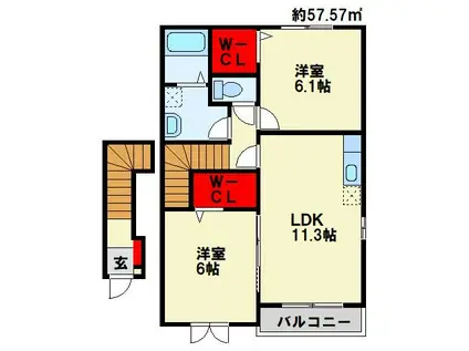 パークアベニューI(2LDK/2階)の間取り写真