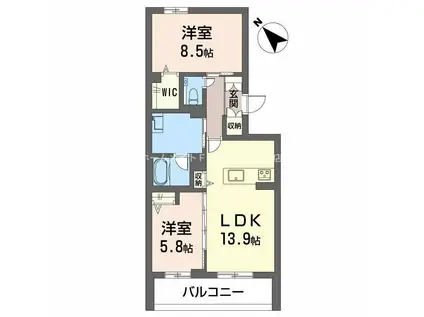 アークヒルズ豊橋(2LDK/2階)の間取り写真