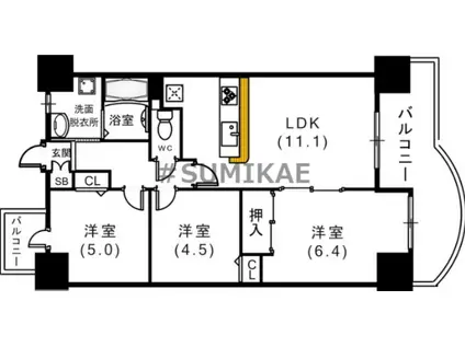 ベルレコルテ浜辺(3LDK/10階)の間取り写真