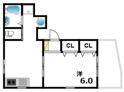 ティーガーデン六甲道(1DK/4階)の間取り写真