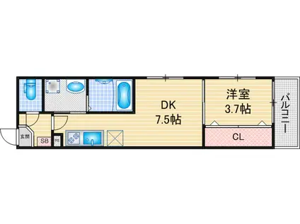 ハーモニーテラス中小田井(1DK/3階)の間取り写真