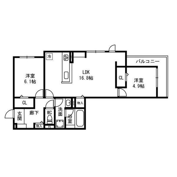 D-RESIDENCE西野(2LDK/1階)の間取り写真