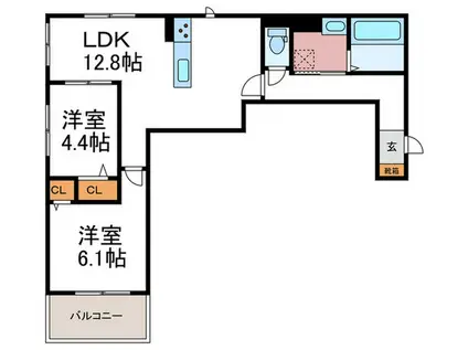 ヌーベル・ヴィ―侍従池(2LDK/2階)の間取り写真