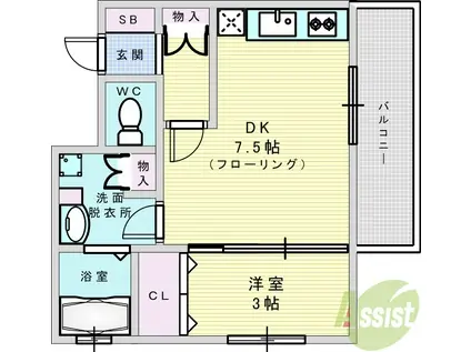 ルビアス柴島(1DK/2階)の間取り写真