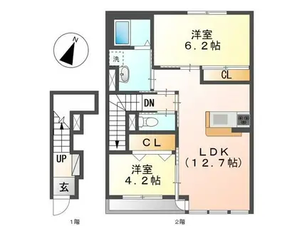 グランチェスタ千香B(2LDK/2階)の間取り写真