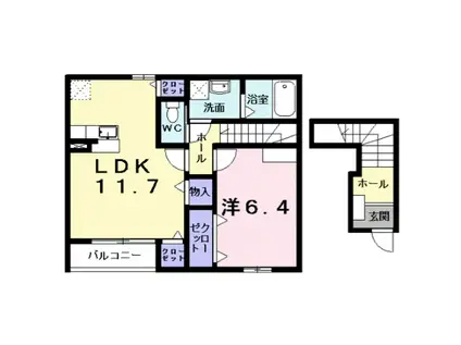 ソルボンヌ(1LDK/2階)の間取り写真