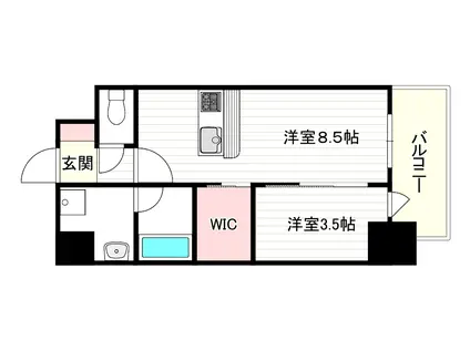リヴェント難波ウエスト(1LDK/14階)の間取り写真