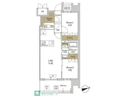 RJRプレシア川口(2LDK/9階)の間取り写真