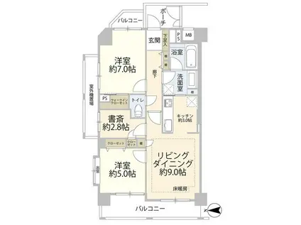 グランスイート ラ・ヴィル(2SLDK/4階)の間取り写真