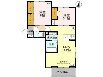 LUNA(2LDK/2階)の間取り写真