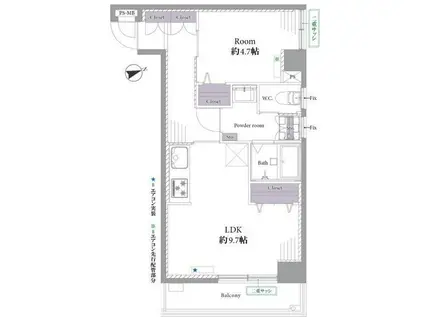 ライオンズマンション飯田橋(1LDK/4階)の間取り写真