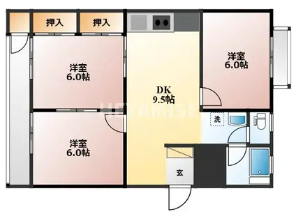 弥生が丘マンション(3DK/5階)の間取り写真