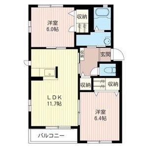 ルミエールB(2LDK/1階)の間取り写真