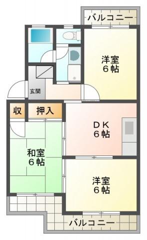アンソレイエ三ヶ名(3DK/4階)の間取り写真