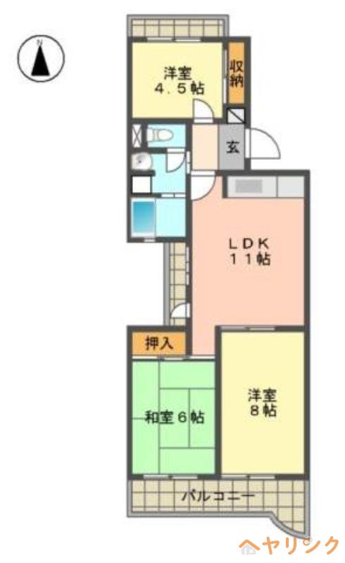 アーバンドエル猪高台(3LDK/2階)の間取り写真