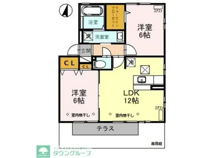 ROSEVILLA A棟(2LDK/1階)の間取り写真
