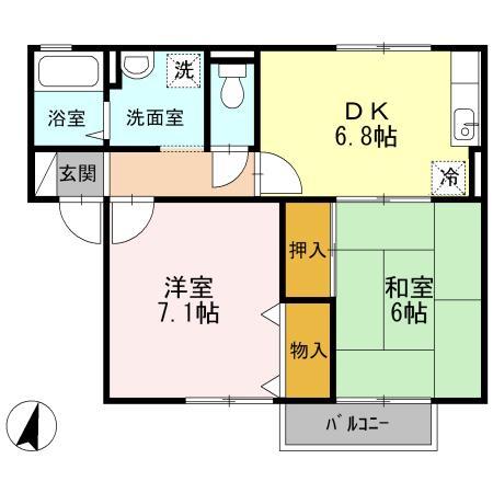 ベルメゾン藤崎(2DK/2階)の間取り写真
