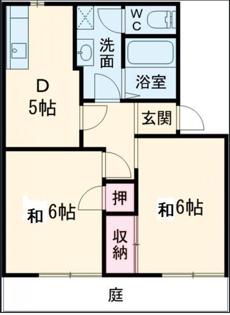 JR和歌山線 打田駅 徒歩5分 2階建 築35年(2K/1階)の間取り写真