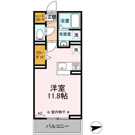 ラフィーネ(ワンルーム/2階)の間取り写真