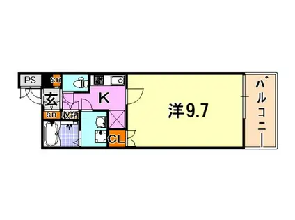 トア山手 フラッツ棟(1K/8階)の間取り写真