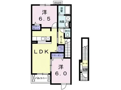 ユニゾンB(2LDK/2階)の間取り写真