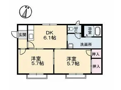 フレグランス梶谷(2DK/2階)の間取り写真