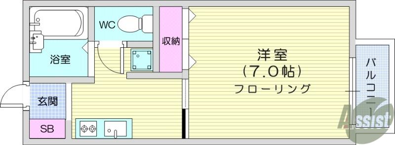 ル・クレール台原(1K/1階)の間取り写真