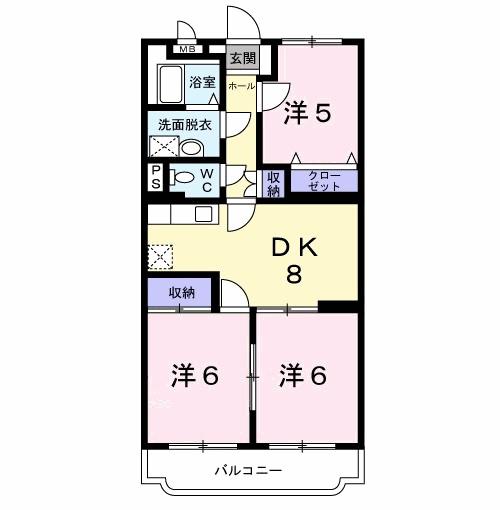 ファミールK向山II(3DK/4階)の間取り写真