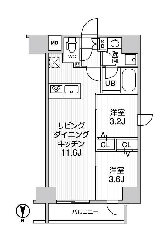 ジェノヴィア南千住IIIスカイガーデン(2LDK/6階)の間取り写真