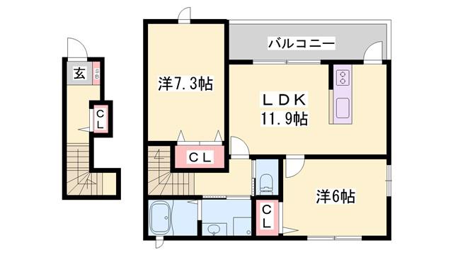 カーサイリーデ(2LDK/2階)の間取り写真