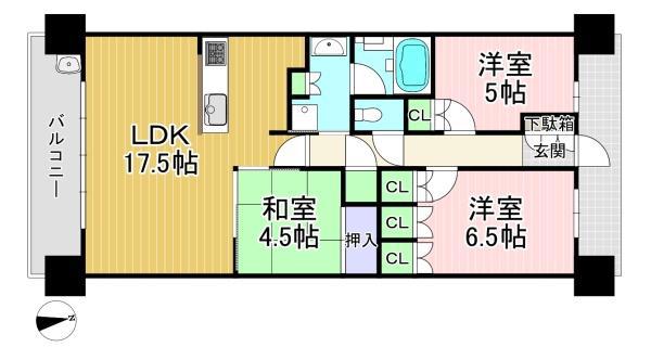 京都桂川つむぎの街ブライトスクエア 14XX号(3LDK/14階)の間取り写真