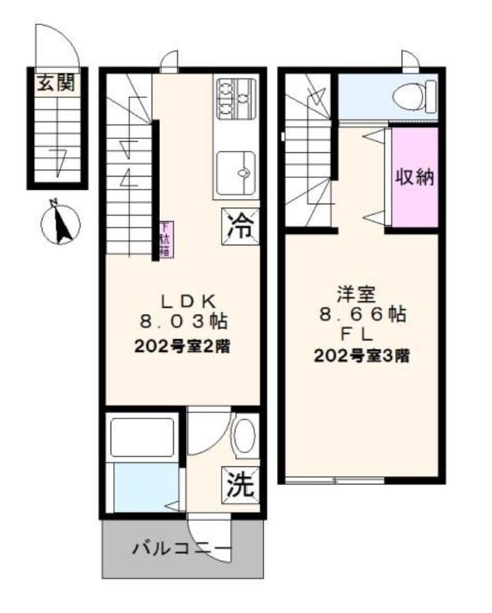 チャルテ西早稲田(1LDK/2階)の間取り写真