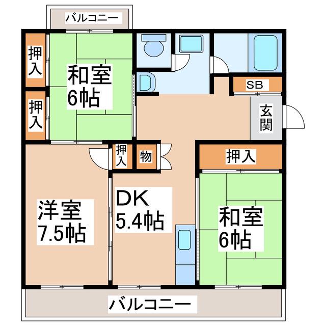 FKM長嶺南(3DK/2階)の間取り写真