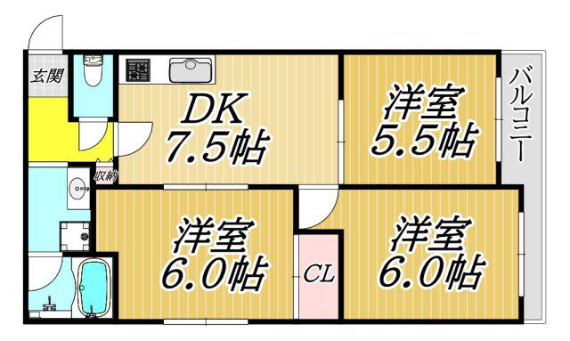 プチ塚口(3DK/1階)の間取り写真